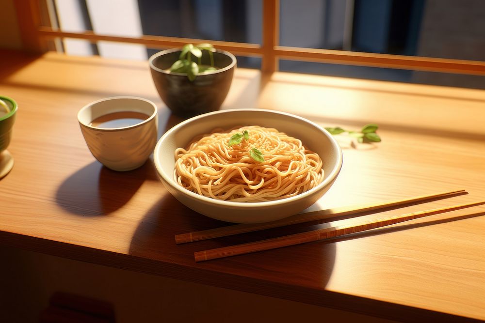 Noodle chopsticks table meal. 