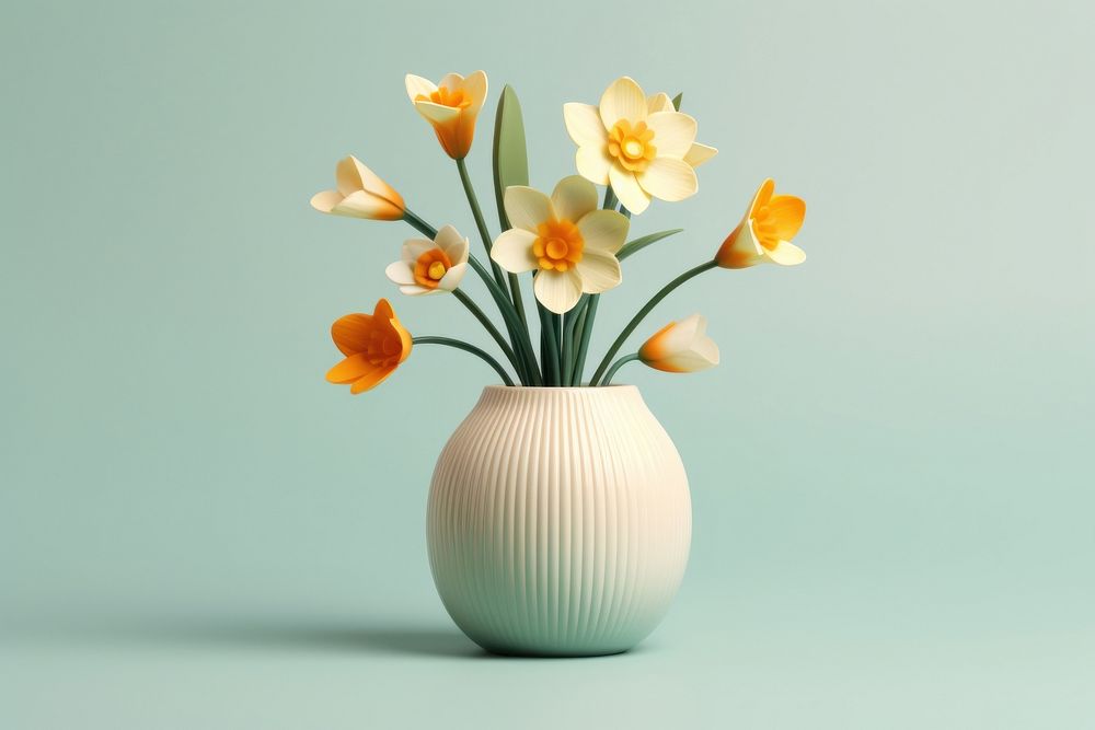 Spring flowers vase daffodil plant. 