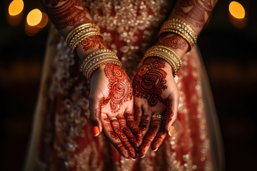 Henna hand jewelry bangles. AI generated Image by rawpixel.
