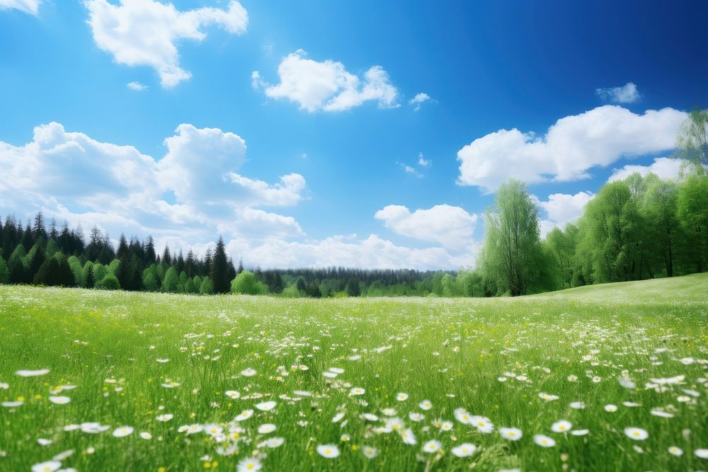 Meadow field grassland landscape. AI generated Image by rawpixel.