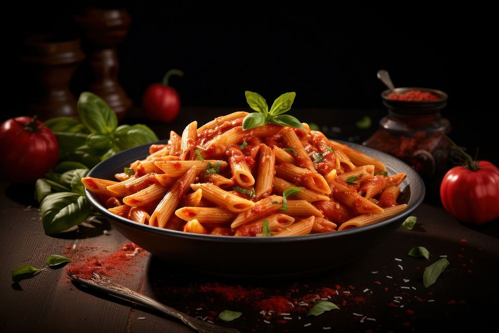 Penne pasta plate food. 