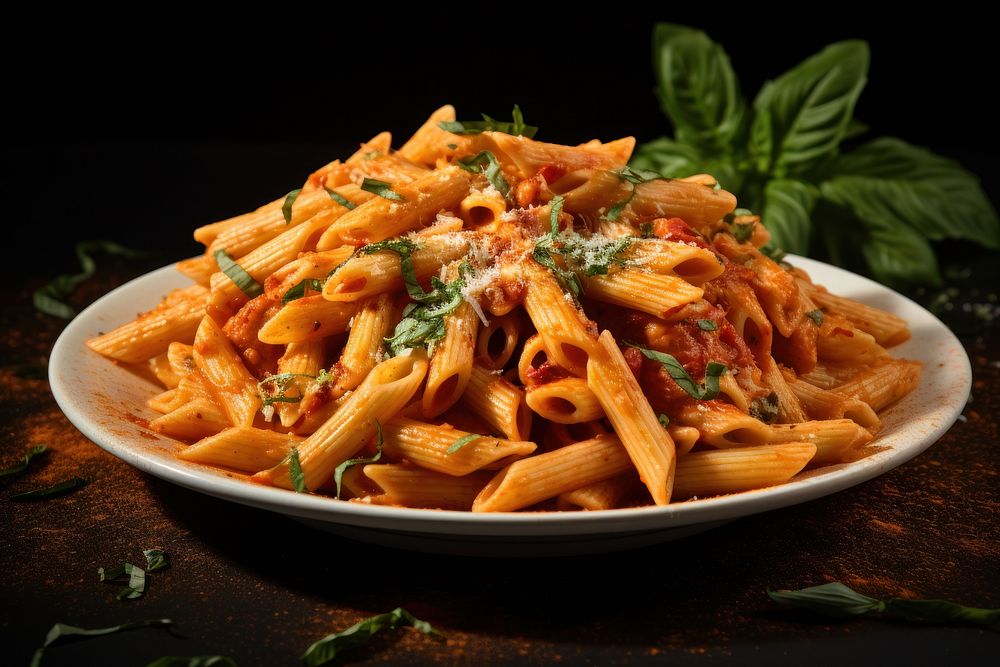 Penne pasta plate food. 