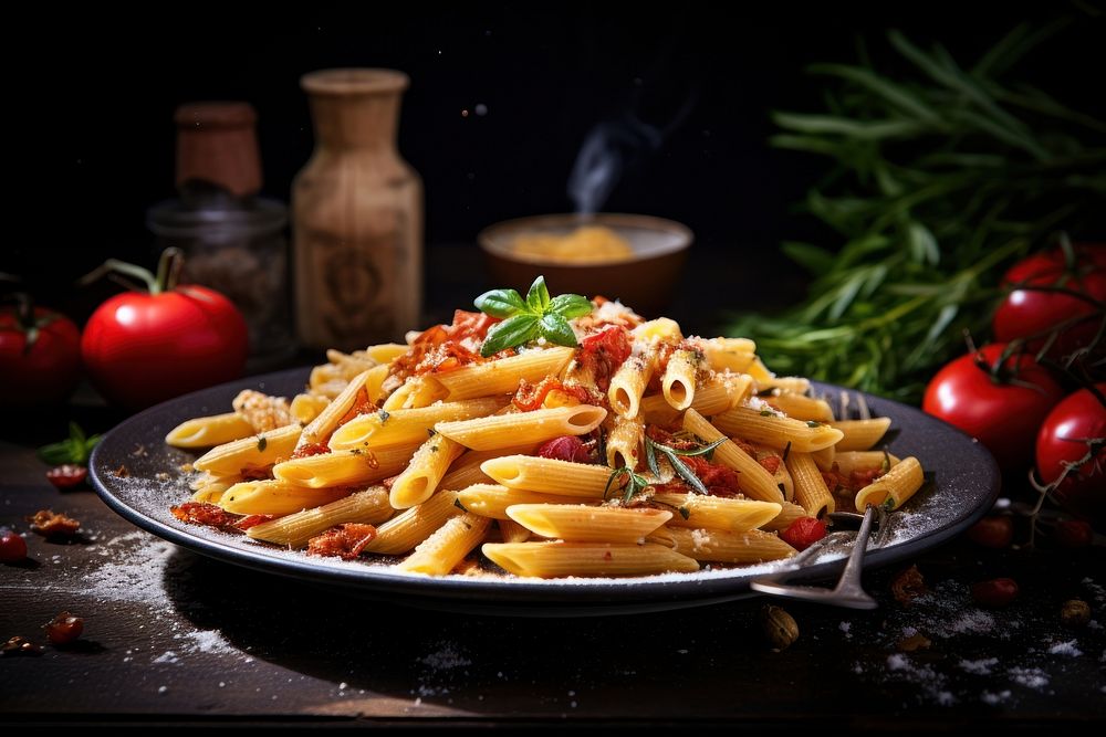 Penne food pasta plate. AI generated Image by rawpixel.