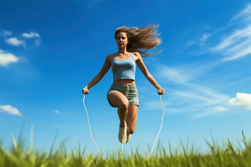 Jumping sports grass field. AI generated Image by rawpixel.