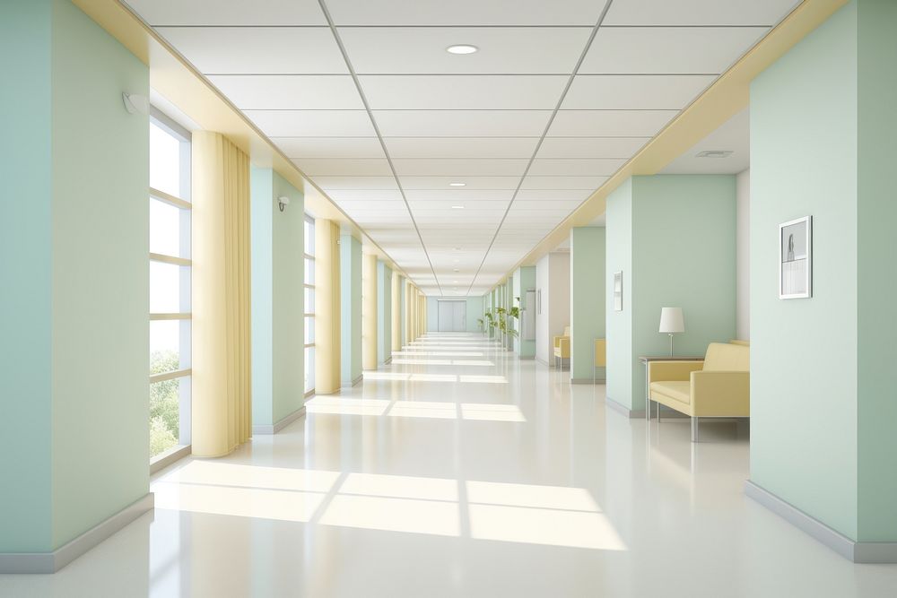 Corridor architecture hospital building. AI generated Image by rawpixel.