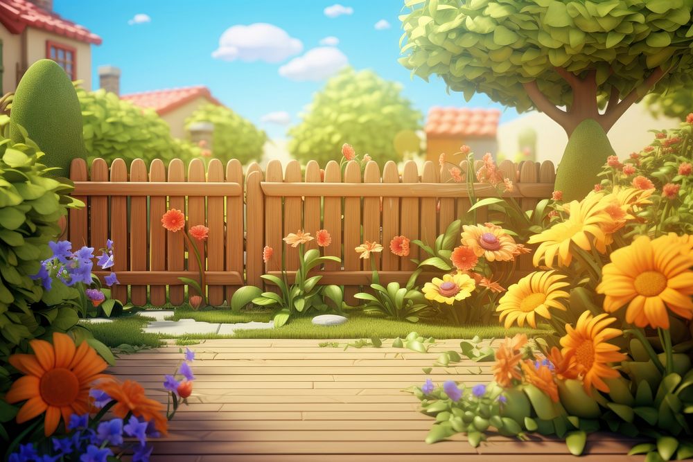 Outdoors backyard cartoon flower. AI generated Image by rawpixel.