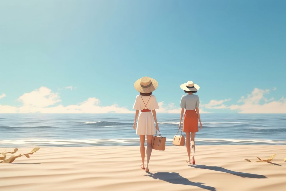 Vacation walking beach women. AI generated Image by rawpixel.