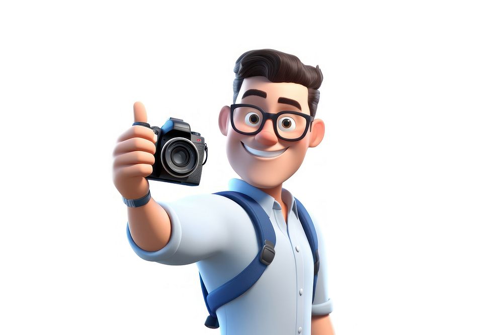 Camera holding cartoon white background. AI generated Image by rawpixel.