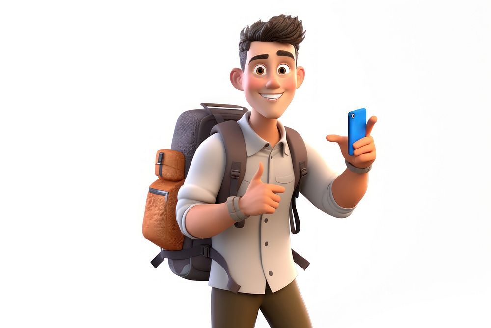 Backpack cartoon white background electronics. AI generated Image by rawpixel.