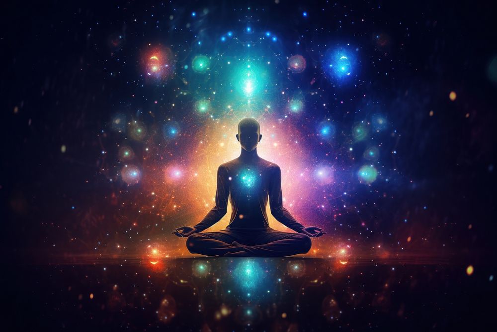 Spirituality universe yoga cross-legged. 