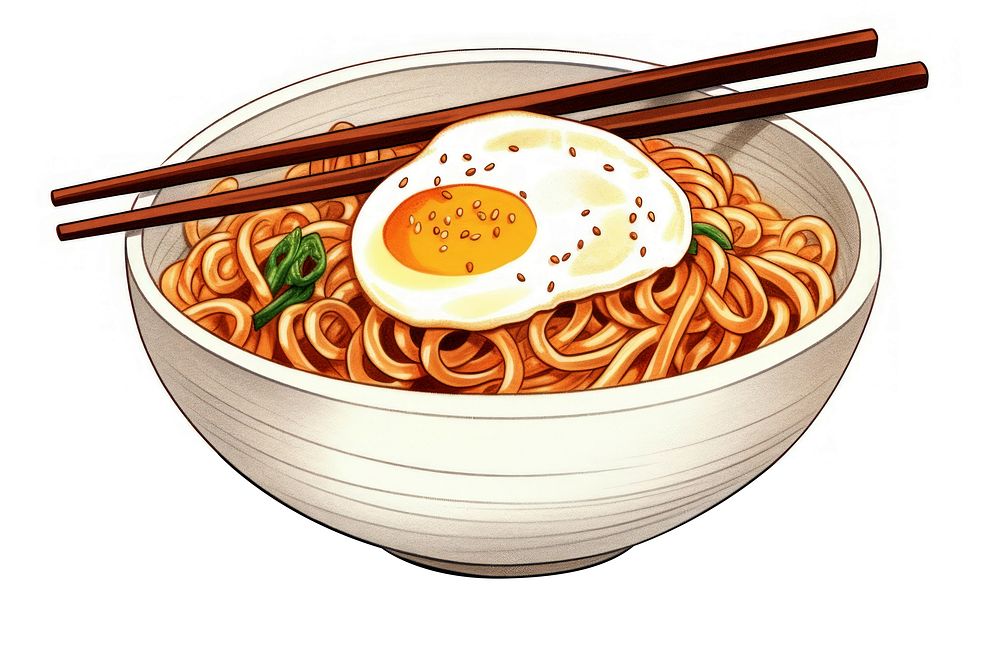 Egg noodle ramen plate, digital paint illustration. AI generated image