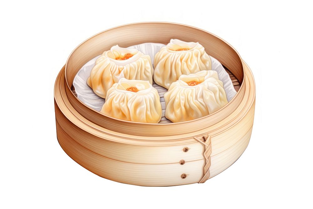 Dumpling food white background xiaolongbao, digital paint illustration. AI generated image