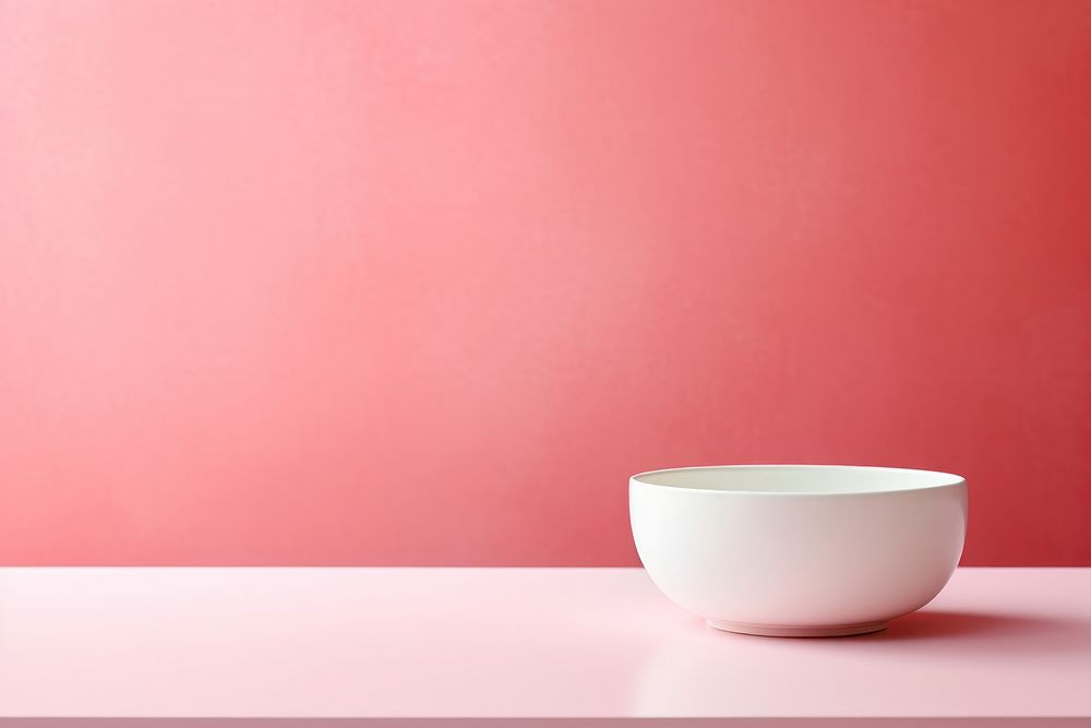 Table bowl pink cup, digital paint illustration. AI generated image