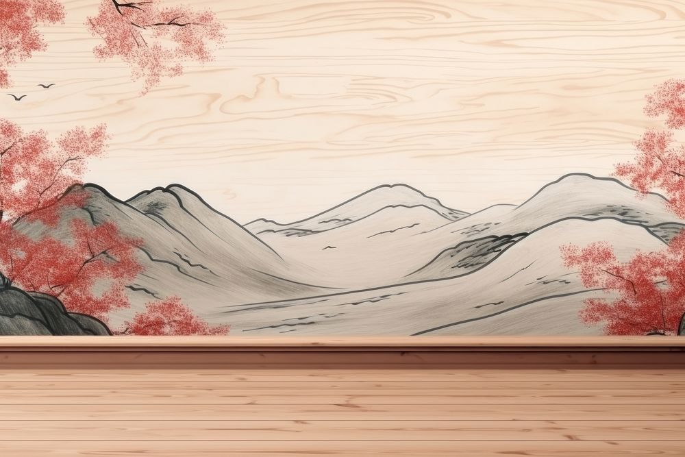 Wood drawing sketch table, digital paint illustration. AI generated image