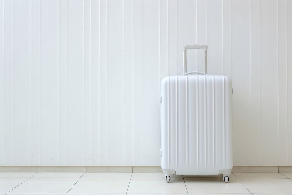Suitcase luggage white wall. AI generated Image by rawpixel.