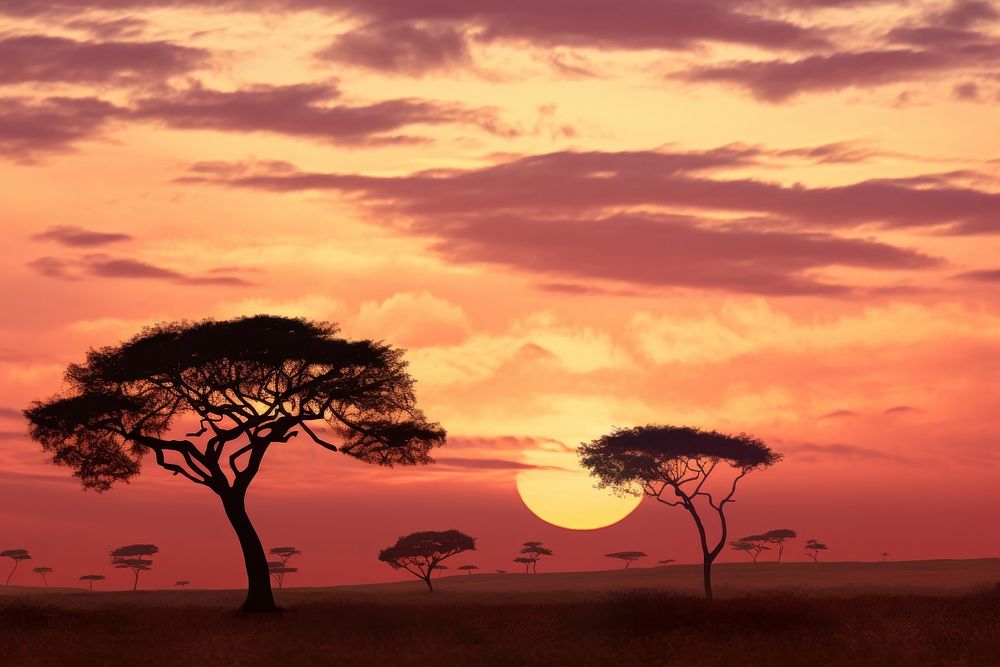 Savanna sunset grassland sunlight. AI generated Image by rawpixel.
