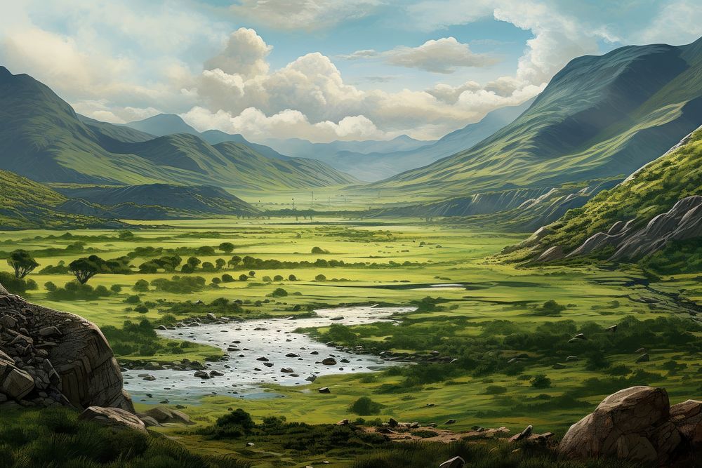 Valley wilderness landscape grassland. 