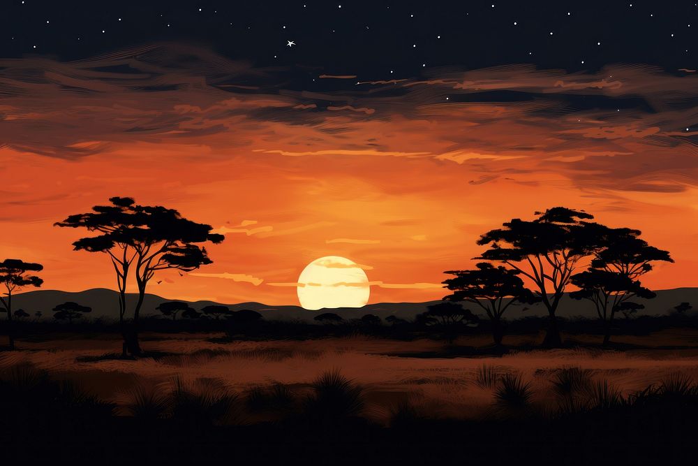 Savanna silhouette landscape outdoors. AI generated Image by rawpixel.