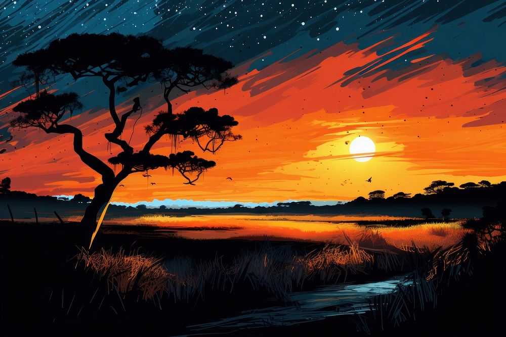 Silhouette landscape outdoors savanna. AI generated Image by rawpixel.