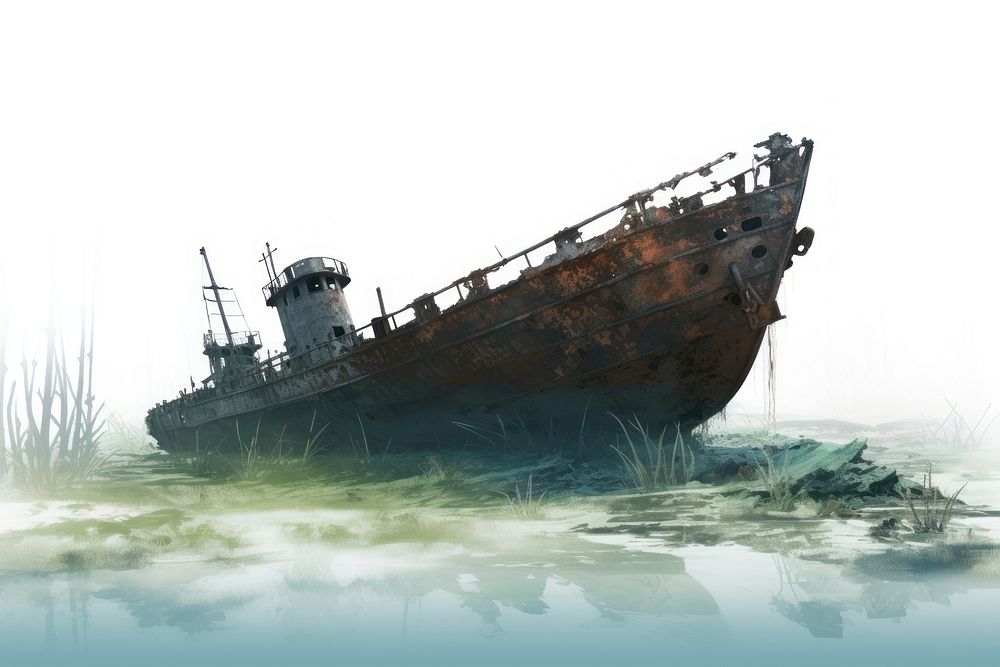 Ship shipwreck vehicle boat, digital paint illustration. AI generated image