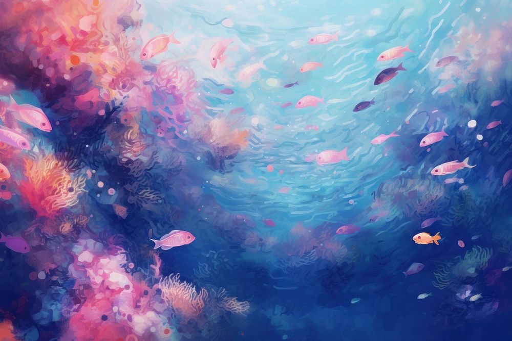 Fish underwater outdoors painting. AI generated Image by rawpixel.