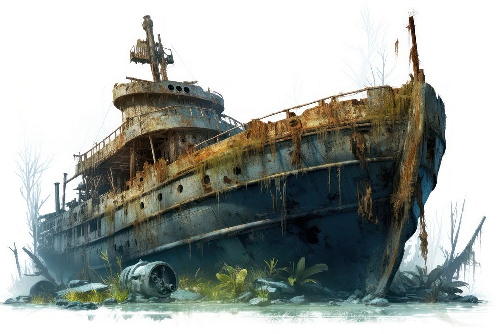 Ship shipwreck vehicle boat, digital paint illustration. AI generated image