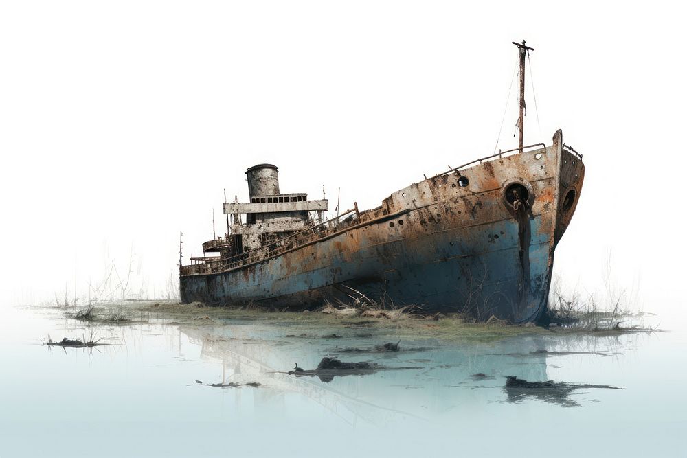 Ship watercraft shipwreck vehicle, digital paint illustration. AI generated image