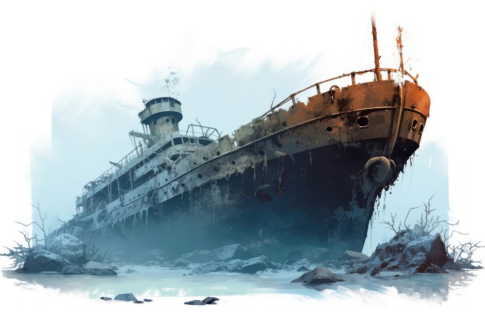 Ship watercraft shipwreck vehicle, digital paint illustration. AI generated image
