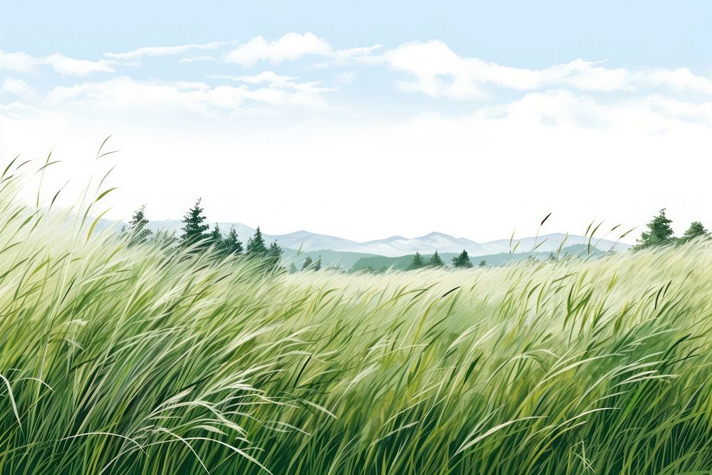 Grass landscape grassland outdoors, digital paint illustration. 