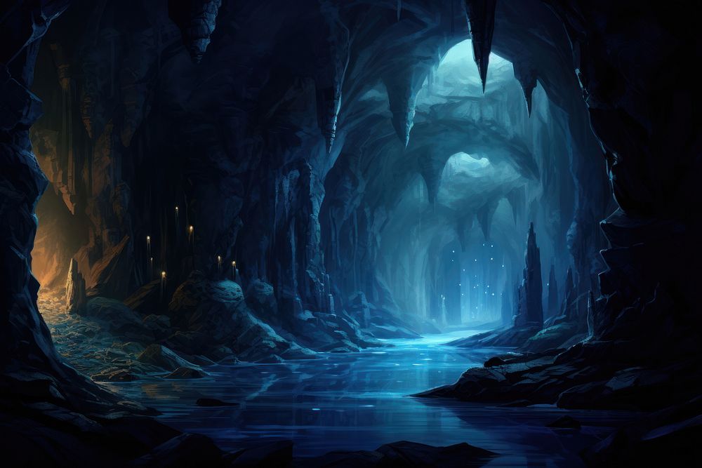 Cave nature illuminated tranquility. AI generated Image by rawpixel.