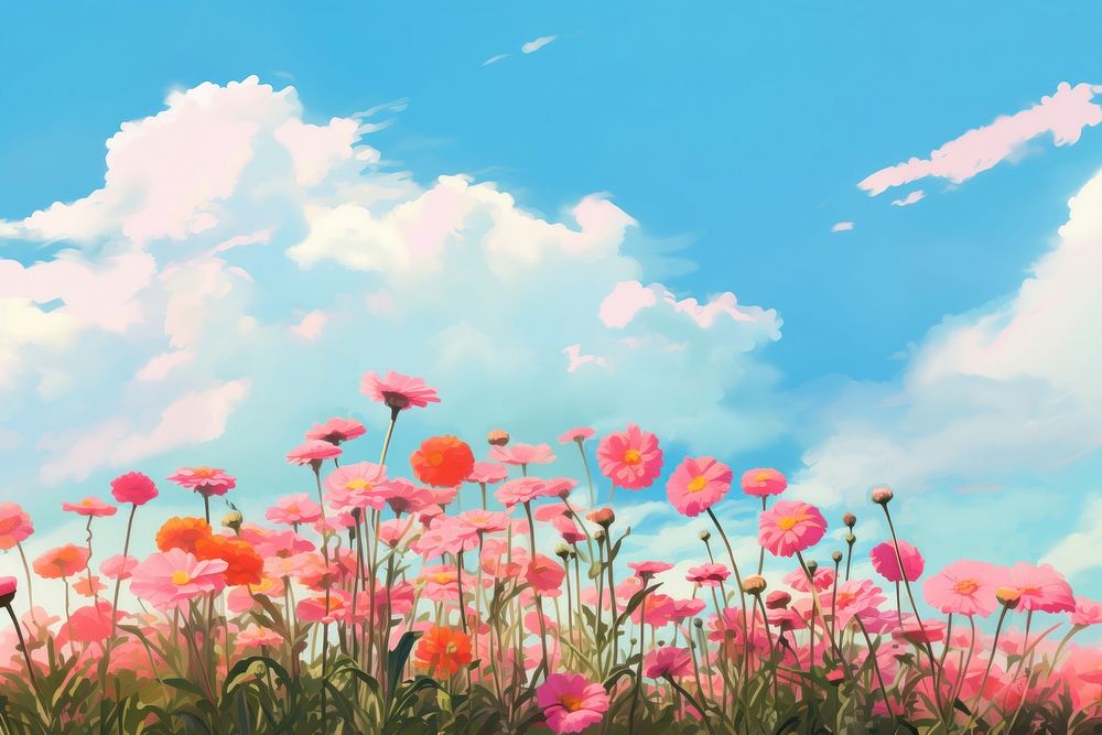 Flower sky backgrounds grassland. AI generated Image by rawpixel.