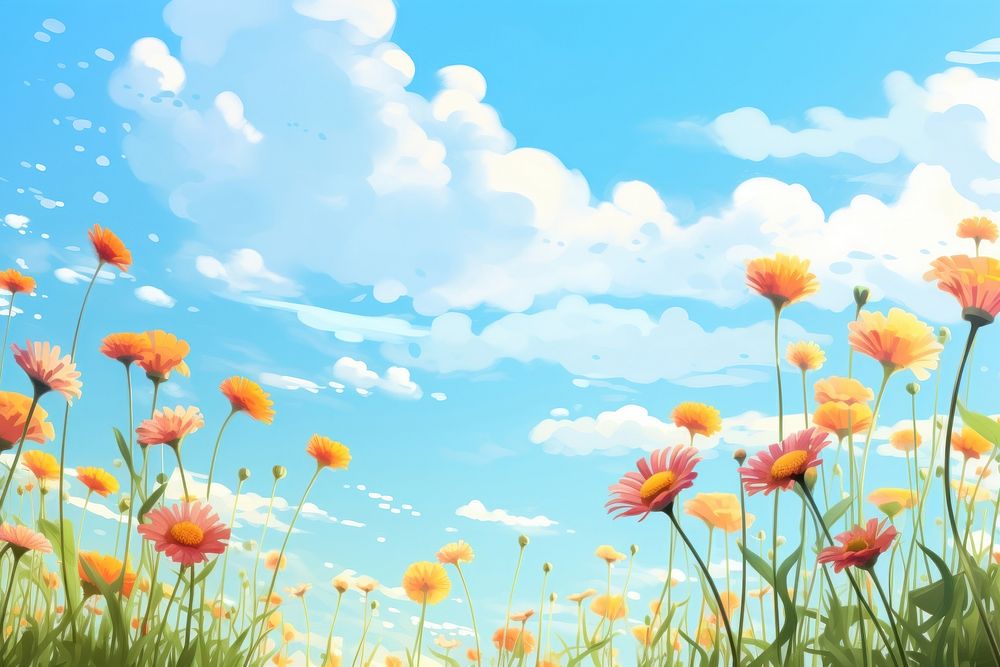 Flower sky backgrounds grassland. AI generated Image by rawpixel.