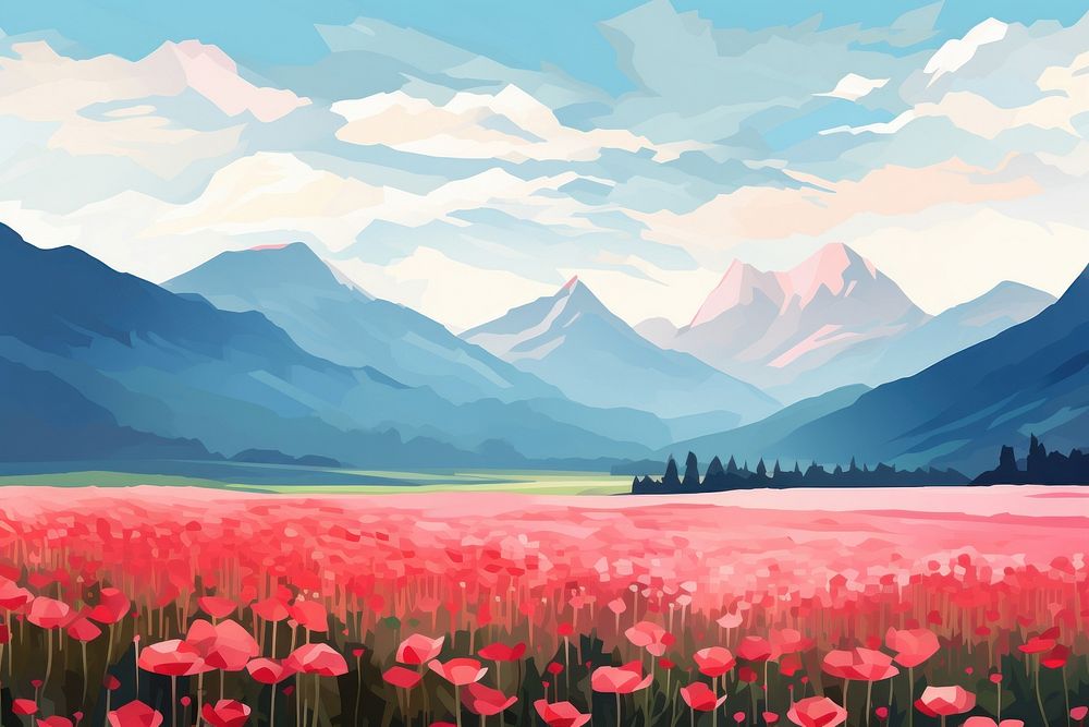 Landscape flower mountain outdoors. AI generated Image by rawpixel.