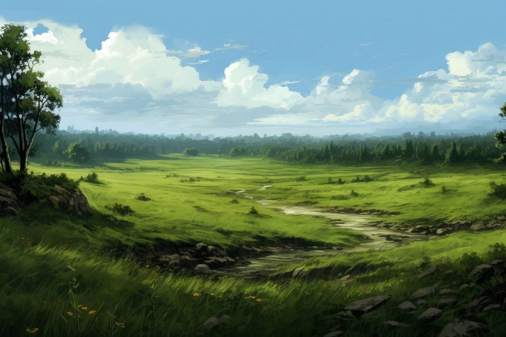 Landscape grassland outdoors pasture. AI generated Image by rawpixel.
