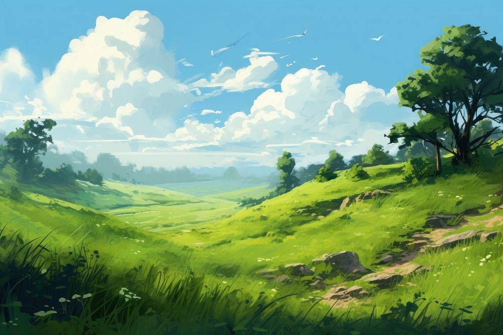 Landscape green grassland outdoors. AI generated Image by rawpixel.