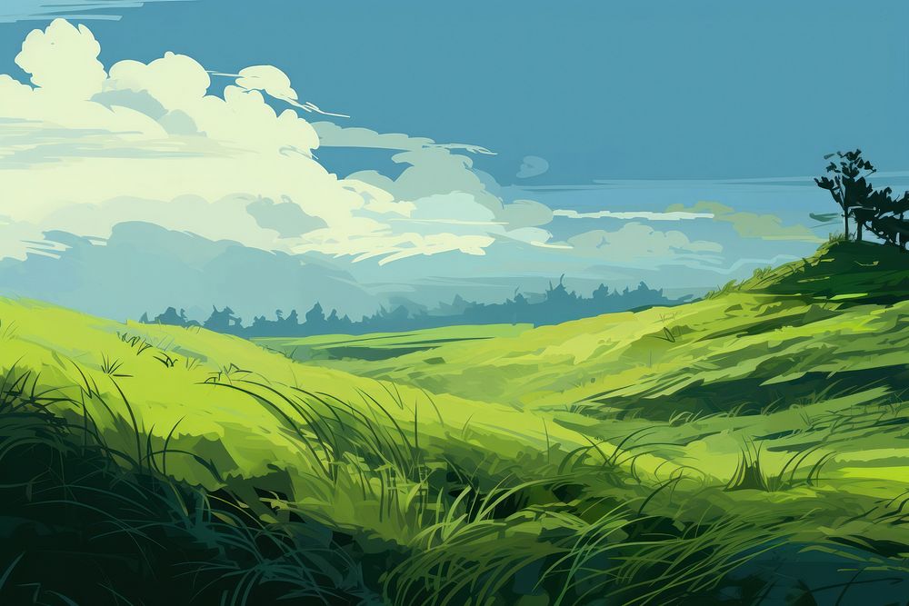 Landscape green grassland outdoors. AI generated Image by rawpixel.