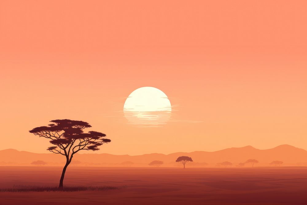 Savanna sunset landscape grassland. AI generated Image by rawpixel.