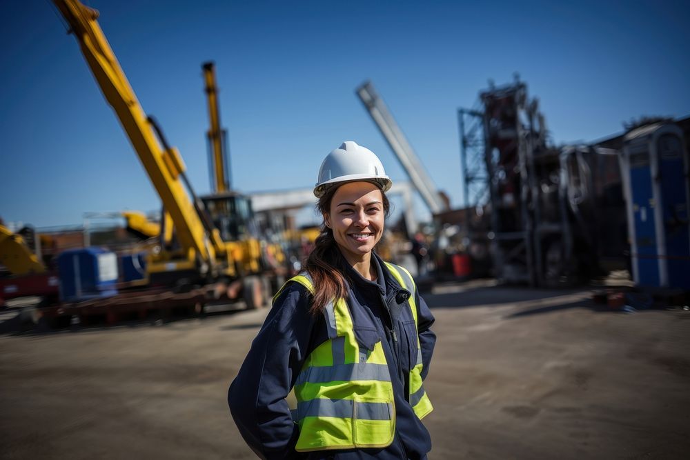 Smiling hardhat helmet female.
