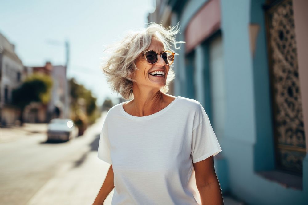 Cheerful laughing adult smile. 