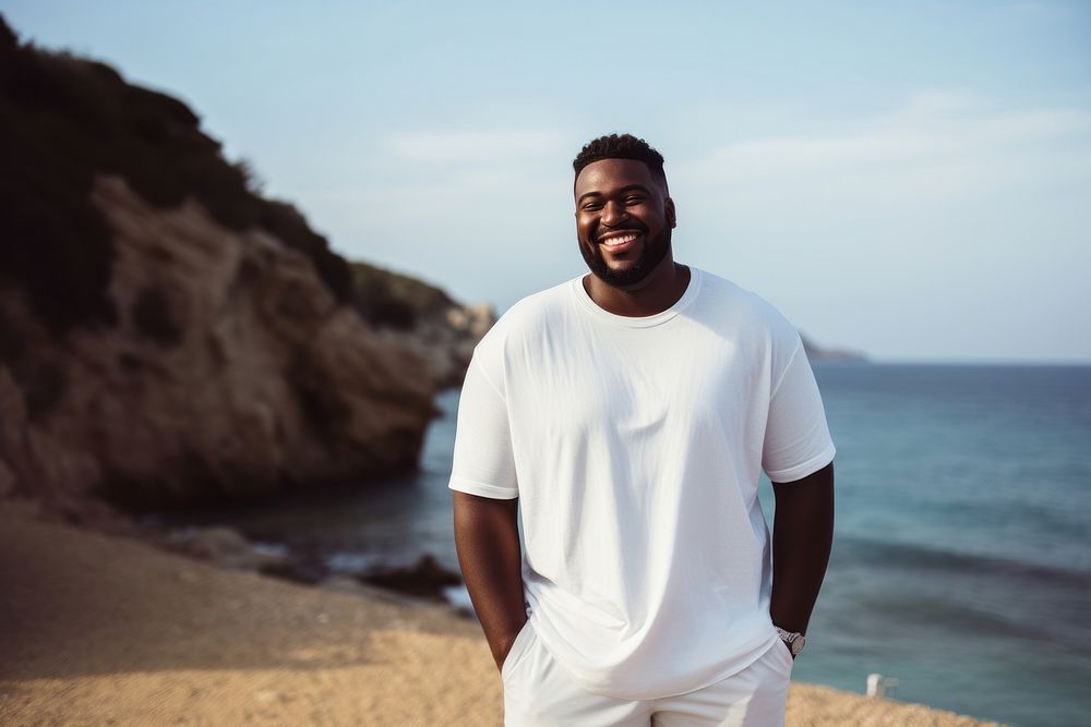 Outdoors t-shirt beach smile. AI generated Image by rawpixel.