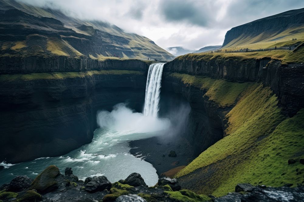 Waterfall landscape outdoors nature. AI generated Image by rawpixel.