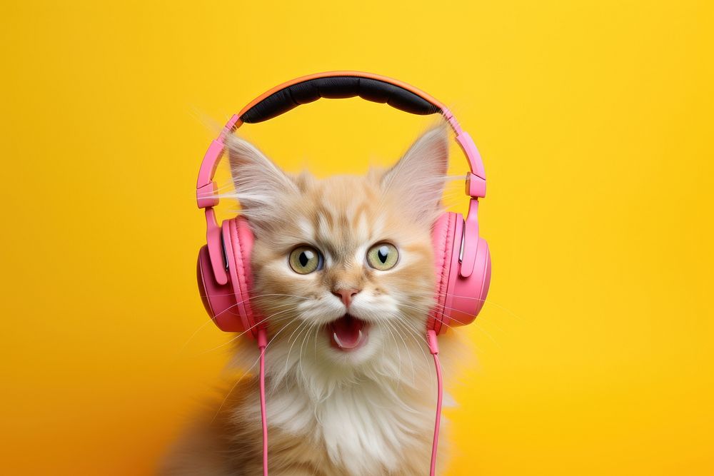 Headphones headset mammal kitten. 