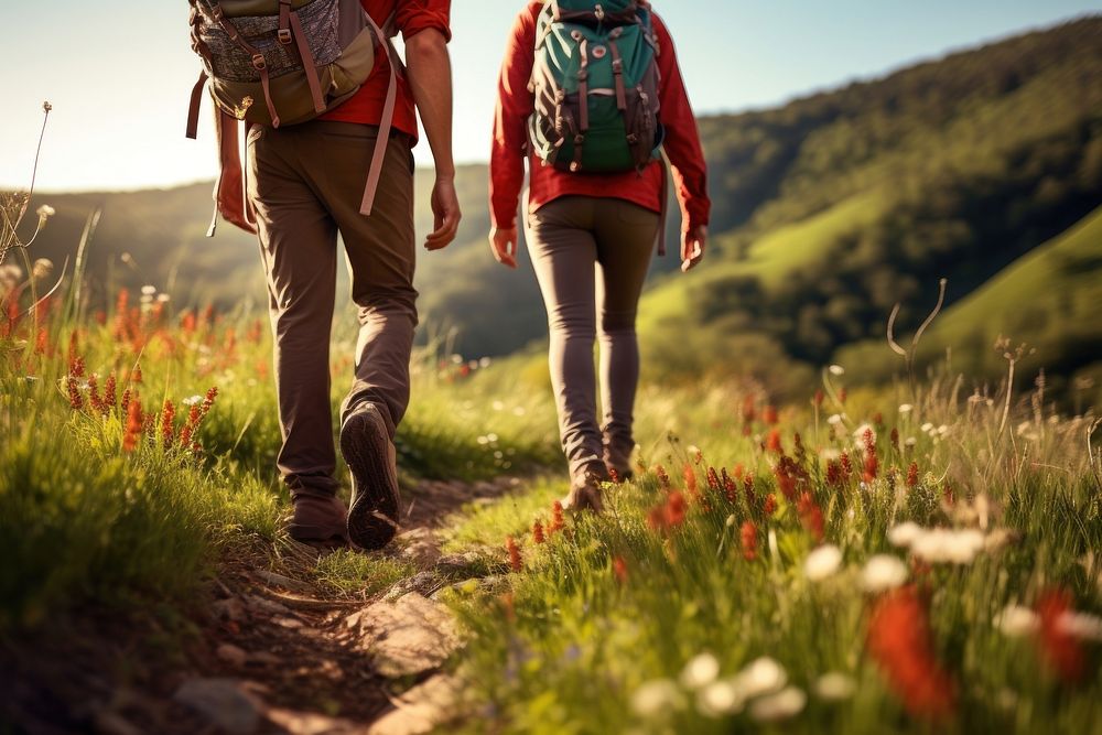 Hiking backpacking adventure outdoors. AI generated Image by rawpixel.