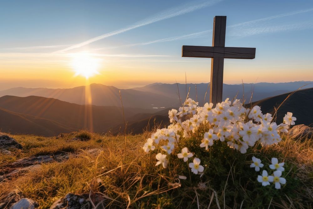 Flower cross sky mountain. 