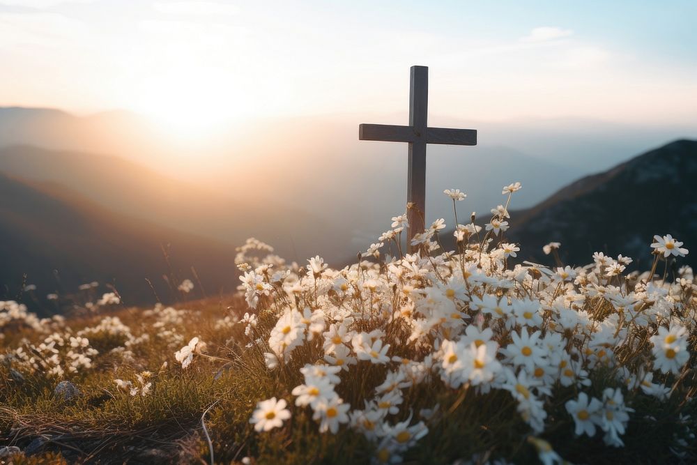 Flower cross mountain outdoors. AI generated Image by rawpixel.