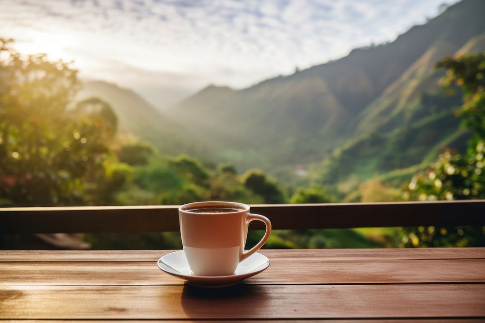 Coffee cup mountain outdoors. AI generated Image by rawpixel.