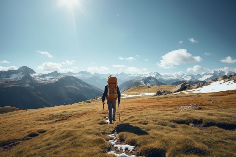 Mountain walking backpacking photography. AI generated Image by rawpixel.