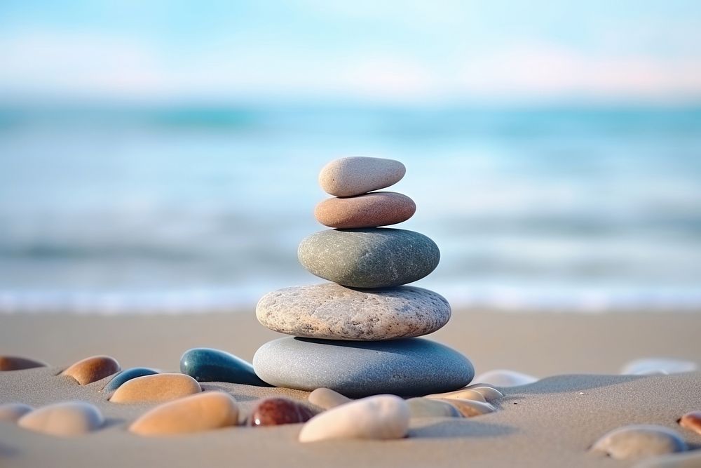Pebble stone beach spirituality. AI generated Image by rawpixel.