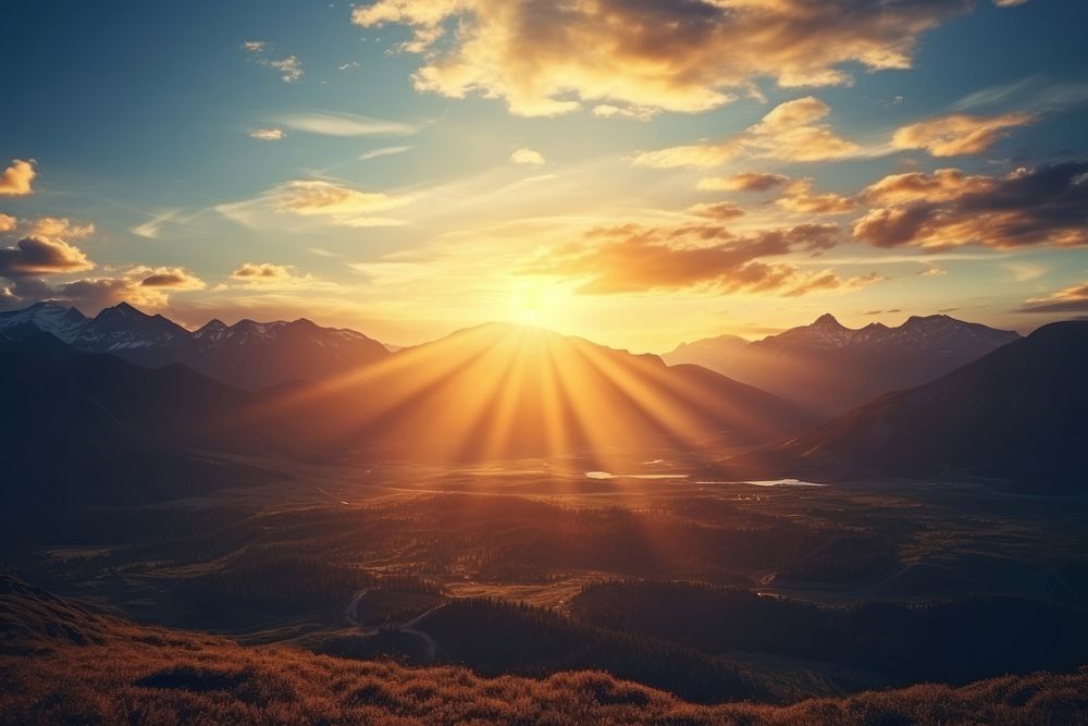 Sun landscape panoramic mountain. AI generated Image by rawpixel.