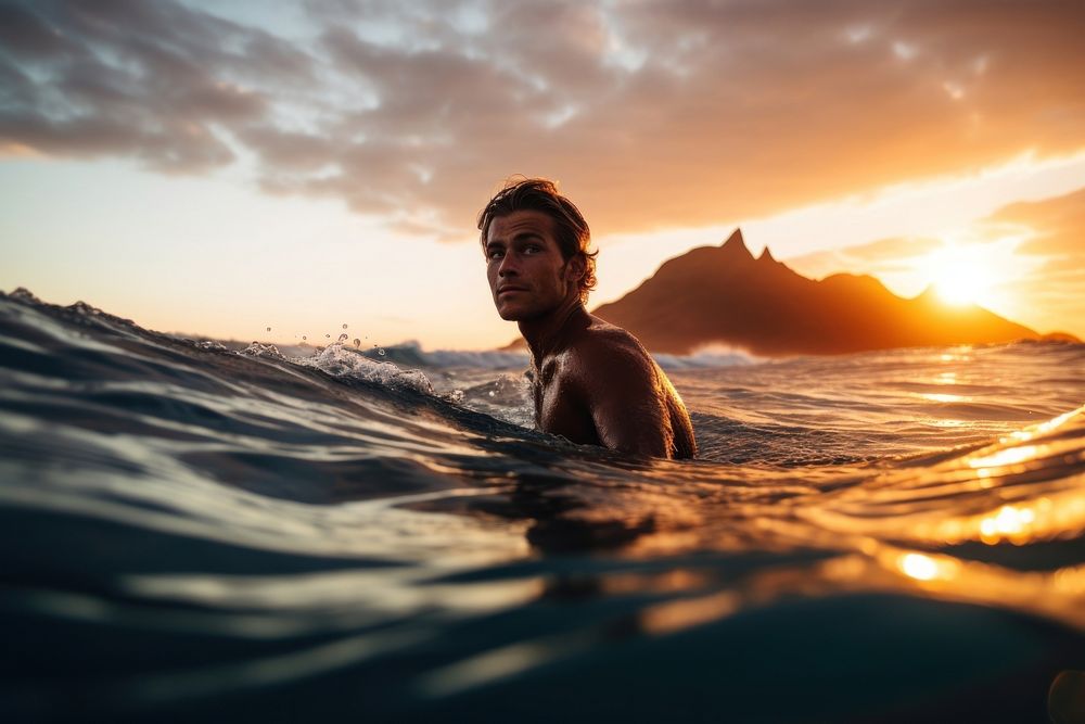 Recreation swimming outdoors sunset. 